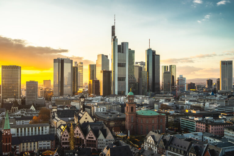 cityscape frankfurt covered modern buildings during sunset germany